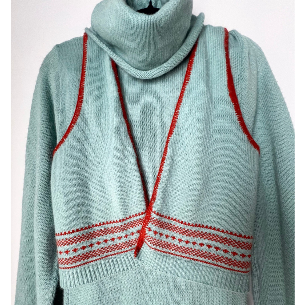 RARE VTG 70s Heritage Knit Wool Midi Sweater Dress With Vest Nordic Cottagecore - Picture 5 of 10